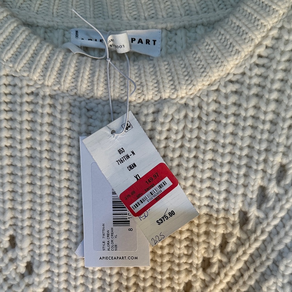 Apiece Apart Ivory Textured Crew Neck Sweater - Picture 2 of 7
